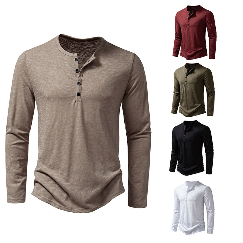 Herren nan Feinstrick-Henley mit Rundhalsausschnitt, verdeckter Knopfleiste und figurbetonter Passform EB