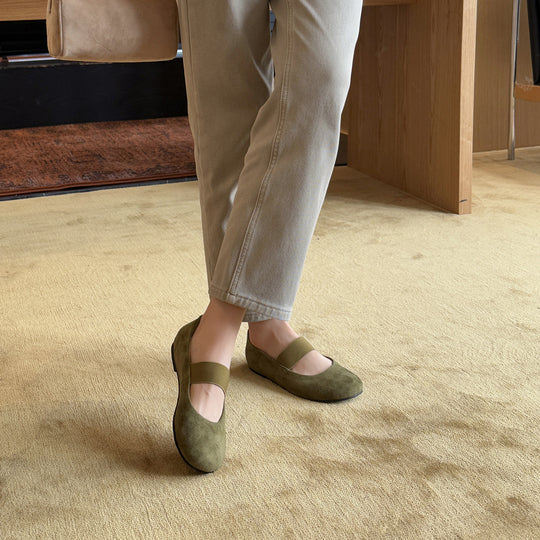 Damen Ballerinas mit modischem Riemchen und samtigem Obermaterial EB