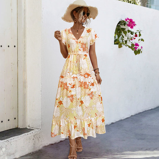 Damen Sommerliches Maxikleid mit floralen Akzenten und fließendem Rock EB