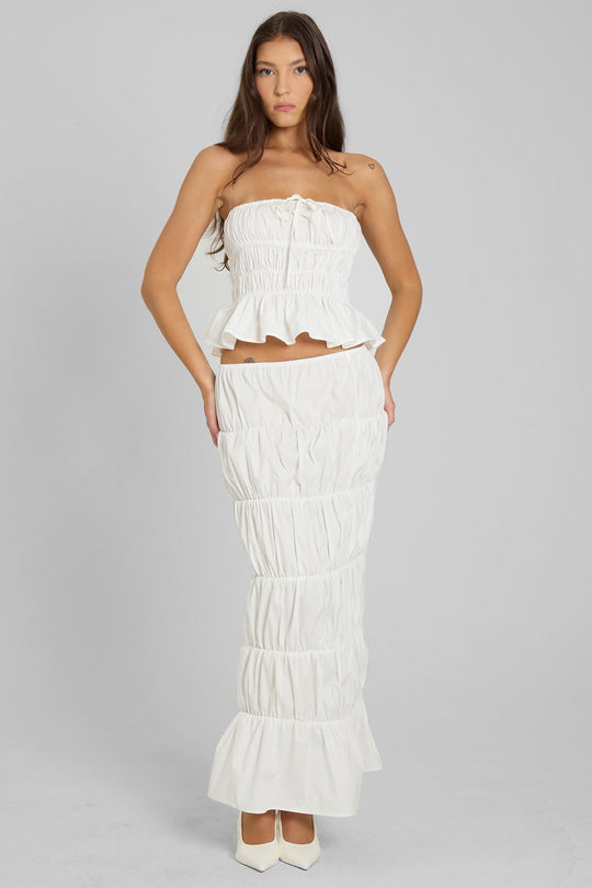 Damen Crop-Top und Maxirock-Set mit Rüschendetails EB