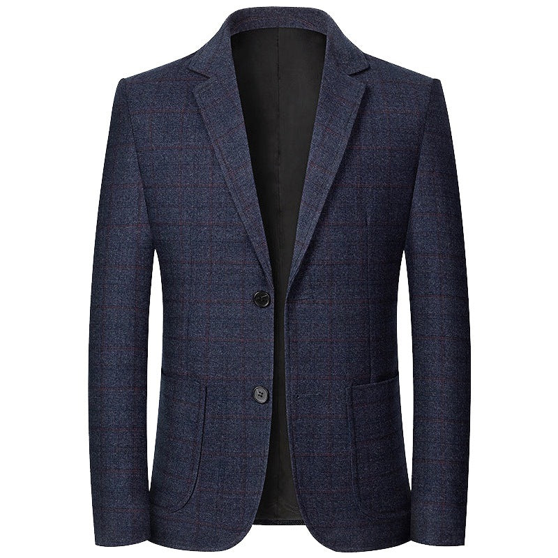 Herren Karierter halbstrukturierter Casual-Blazer aus Wollmix mit aufgesetzten Taschen EB