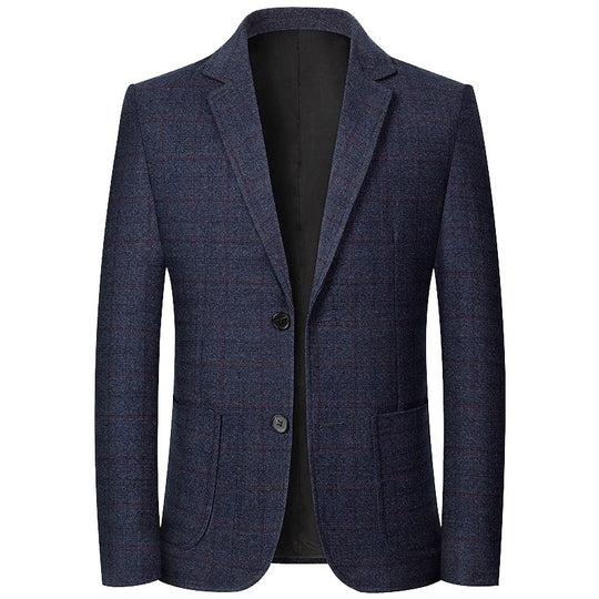 Herren Karierter halbstrukturierter Casual-Blazer aus Wollmix mit aufgesetzten Taschen EB