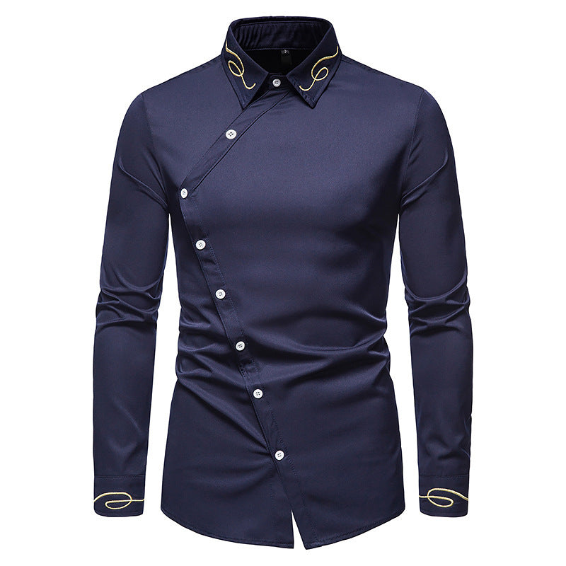 Herren Elegantes Langarmhemd mit dekorativen Knopfdetails EB