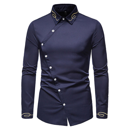 Herren Elegantes Langarmhemd mit dekorativen Knopfdetails EB