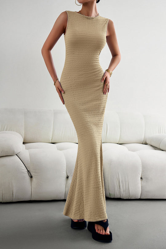 Damen elegantes Maxikleid mit innovativer Raffung und Taillengürtel EB