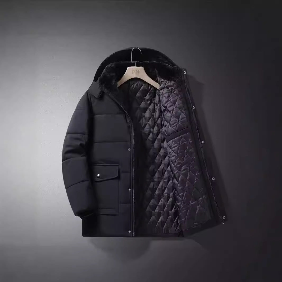 Herren Wattierte Thermojacke mit gesteppter Innenfüllung, Kunstfellkragen und Pattentaschen EB