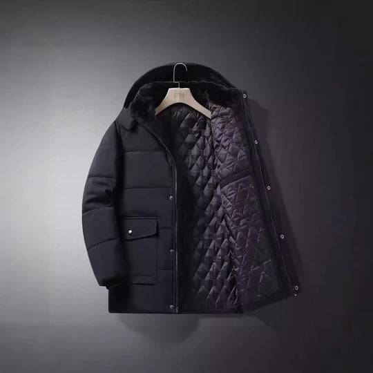 Herren Wattierte Thermojacke mit gesteppter Innenfüllung, Kunstfellkragen und Pattentaschen EB