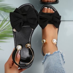 Damen Sandalen mit dekorativem Schleifenakzent und eleganten Perlendetails EB