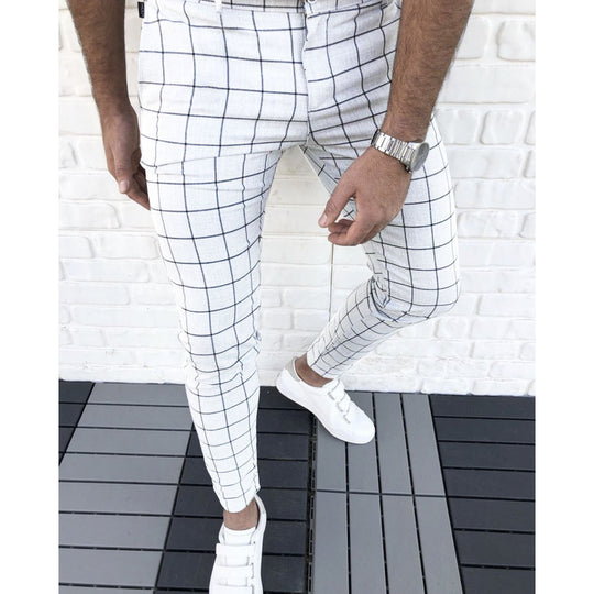 Herren Karierte Anzughose im Slim Fit Stil EB