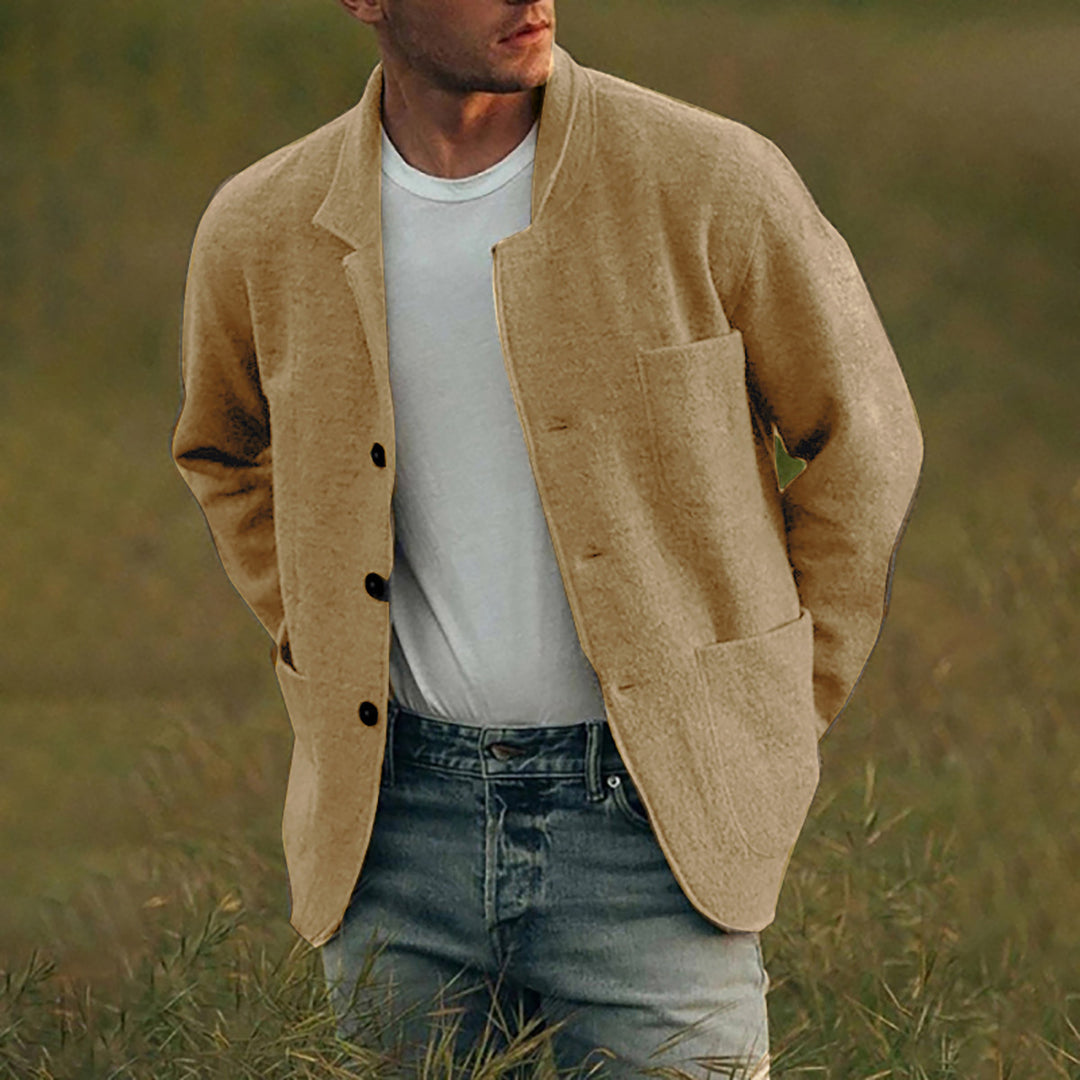 Herren lässige Wolljacke mit praktischen Taschen und Knopfverschluss EB