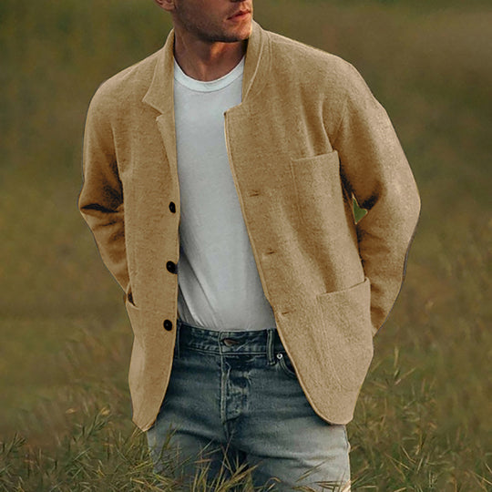 Herren lässige Wolljacke mit praktischen Taschen und Knopfverschluss EB