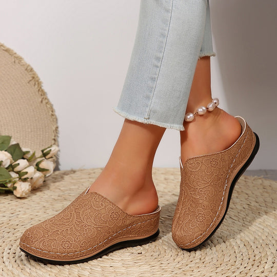 Damen Clogs mit floralen Spitzen und rutschfester Sohle EB