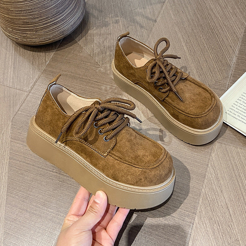 Damen modische Plateau-Schnürschuhe mit weichem Obermaterial und robustem Profil EB