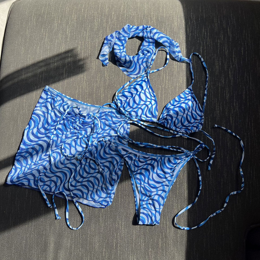 Damen Wickel-Bikini-Set mit floralem Muster und verspieltem Rock EB