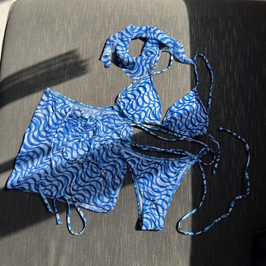 Damen Wickel-Bikini-Set mit floralem Muster und verspieltem Rock EB