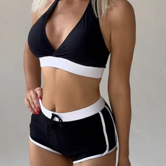 Damen Sport-Bikini-Set mit stylischem Hochbund und modischem Kragen EB