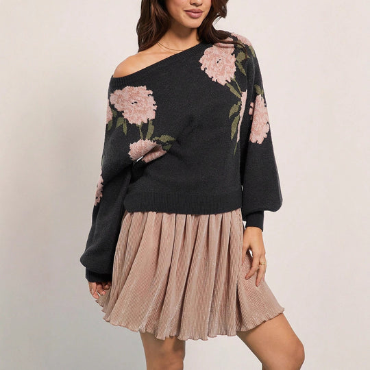 Damen Pullover mit floralem Muster und lässigem Schnitt EB