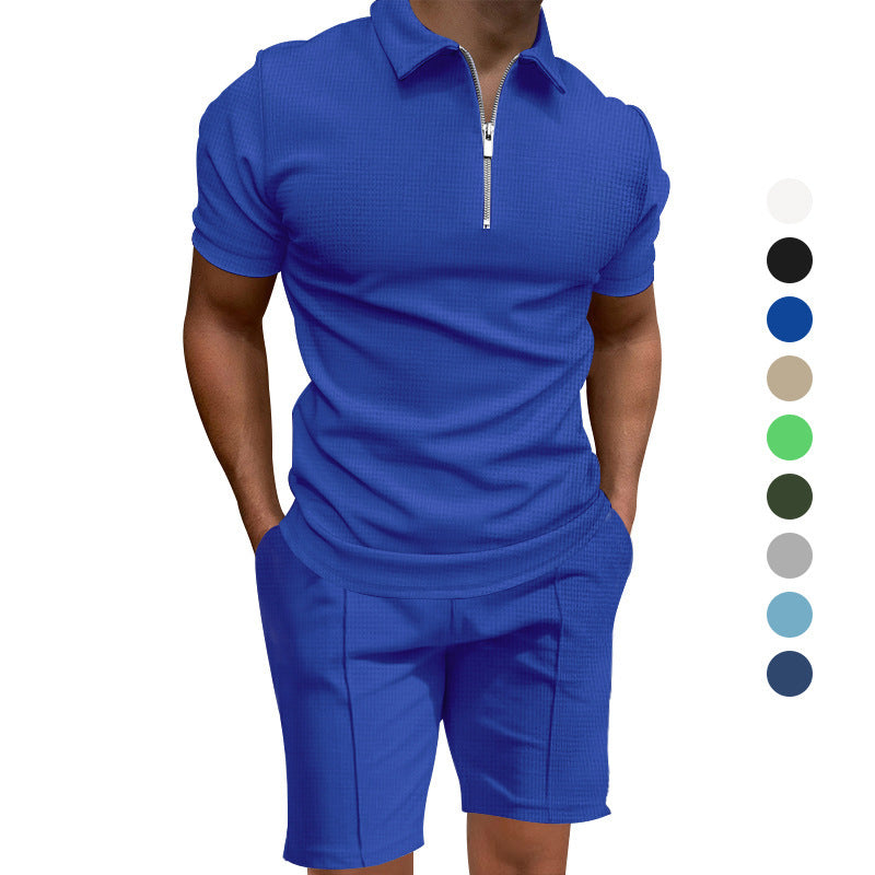 Herren Polo- und Shorts-Set mit modernem Reißverschluss und elastischem Bund EB