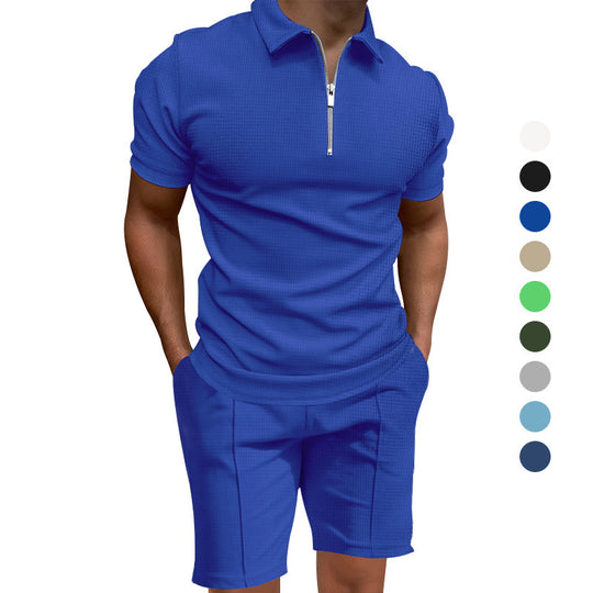 Herren Polo- und Shorts-Set mit modernem Reißverschluss und elastischem Bund EB
