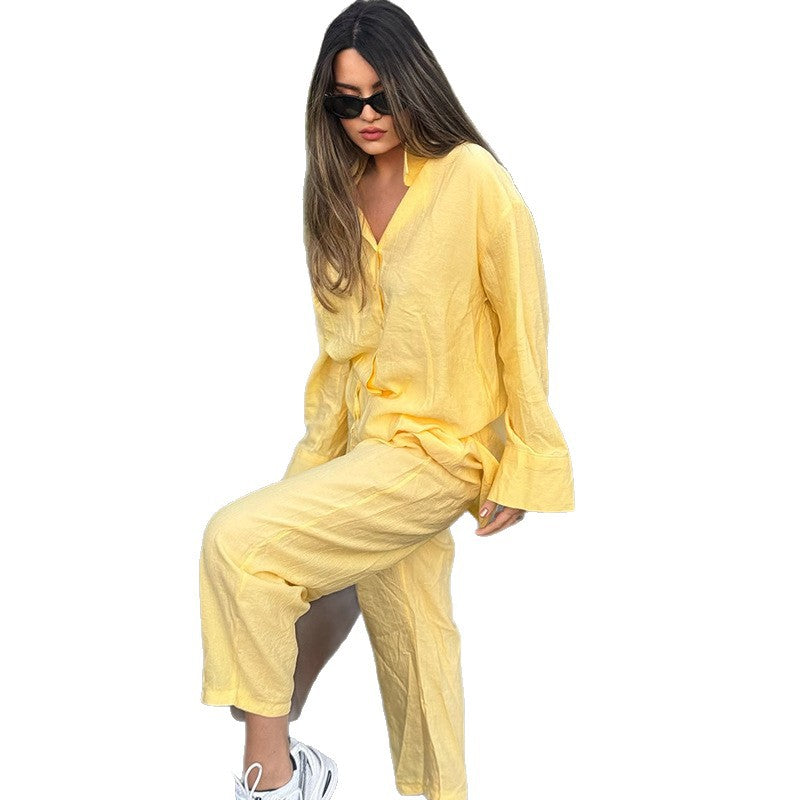 Damen luftige Loungewear-Kombination mit weitem Schnitt und langen Ärmeln EB
