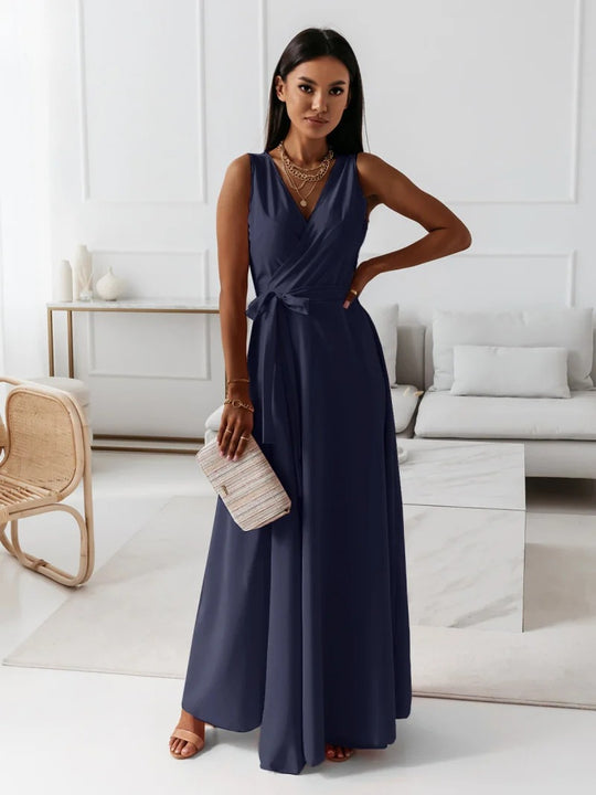 Damen elegantes Wickelkleid mit Taillengürtel EB