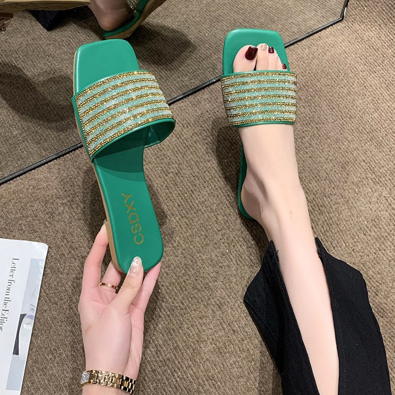 Damen Glamouröse Slipper mit dekorativer Strassverzierung EB
