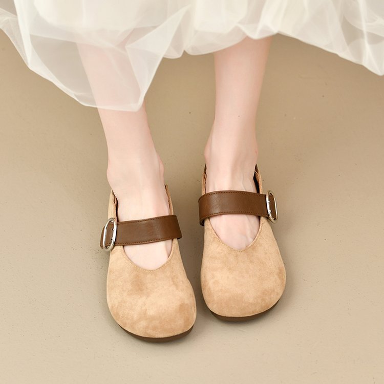 Damen bequeme Mary Jane Ballerinas mit dekorativem Riemen EB