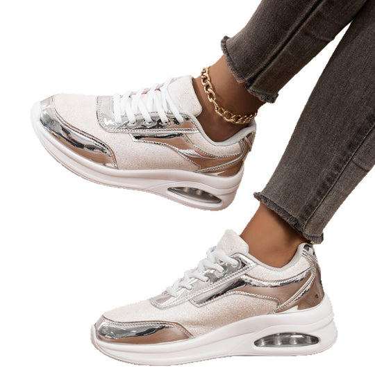 Damen Sportliche Sneaker mit Glitzeroberfläche und atmungsaktiver Innensohle EB