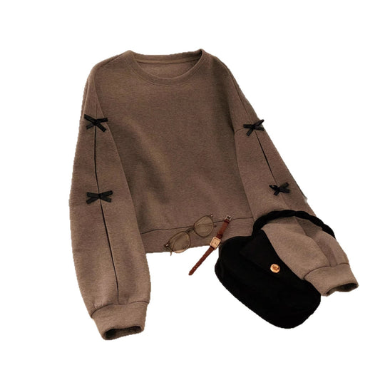 Damen Oversize‑Sweatshirt mit dekorativen Schleifenärmeln und Rundhalsausschnitt EB