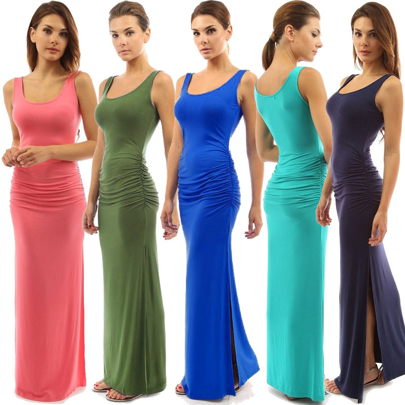 Damen figurbetontes Maxikleid mit Raffungen EB