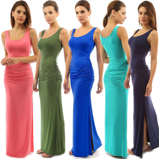 Damen figurbetontes Maxikleid mit Raffungen EB