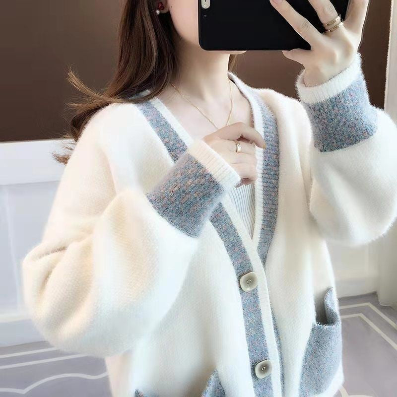 Damen Strickjacke mit modischen Kontrastdetails und tiefen Taschen EB