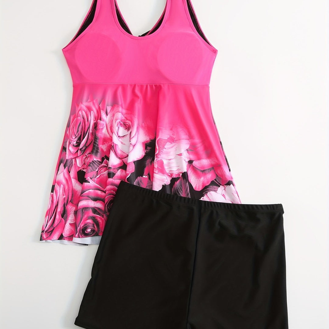 Damen Badeanzug mit Hohem Schnitt und Blumendruck EB