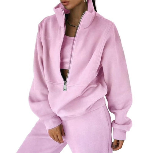 Damen Sweatshirt mit hohem Kragen und Reißverschluss EB