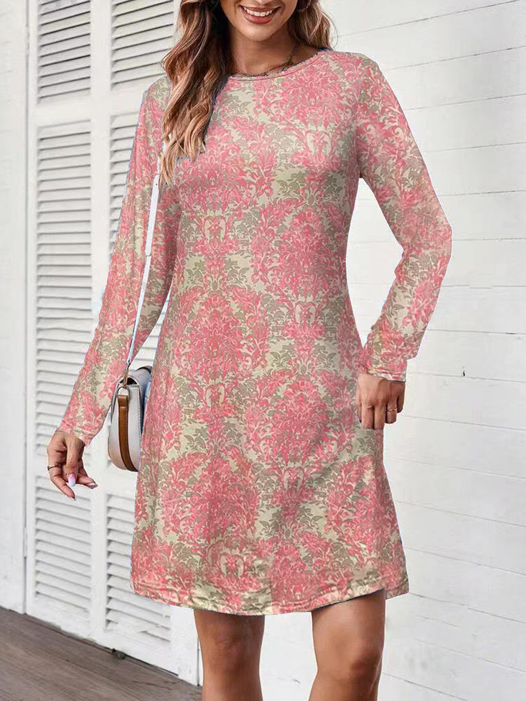 Damen Freizeitkleid mit floralem Muster und langem Arm EB