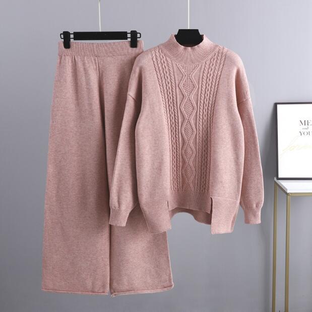 Damen eleganter Strickanzug mit hohem Kragen und farbenfrohem Muster EB