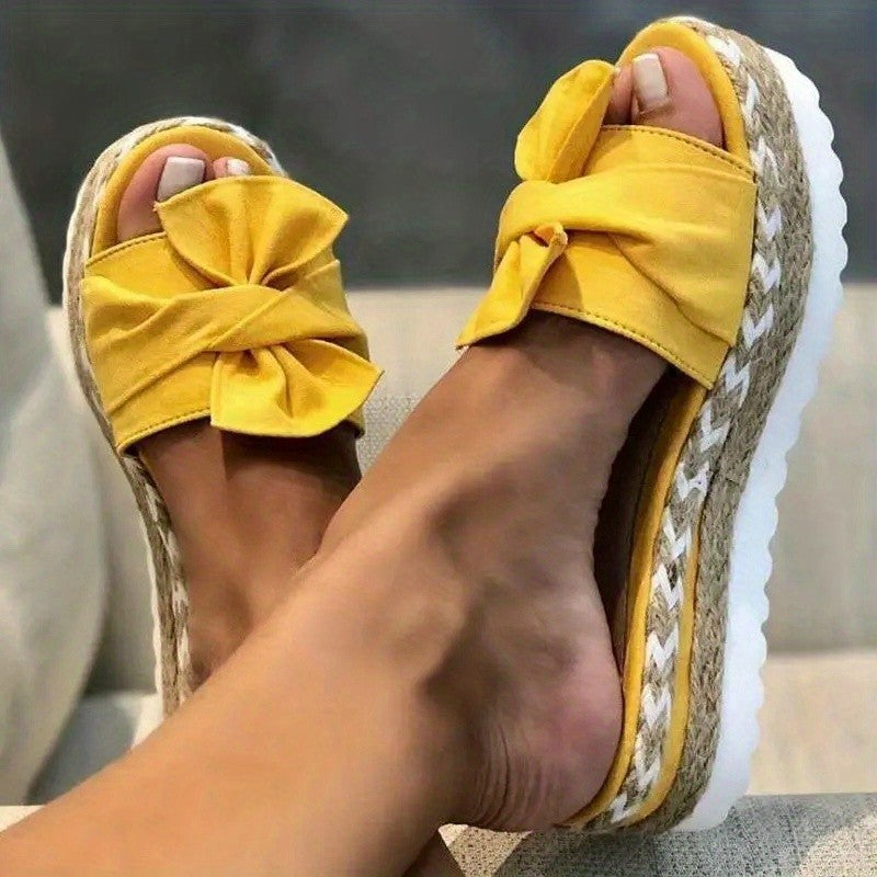 Damen Plattform-Pantoletten mit dekorativem Schleifen-Detail und hochwertiger Sohle EB