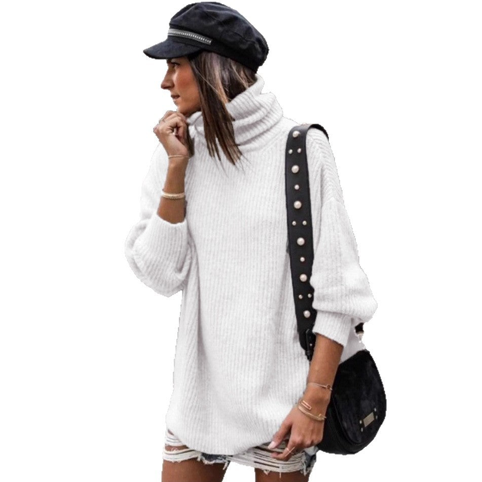 Damen Grobstrickpullover mit hohem Kragen und lässiger Passform EB