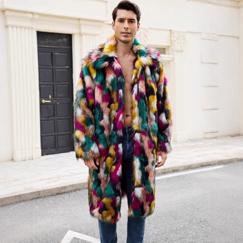 Herren Luxuriöser Kunstpelzmantel mit farbenfrohem Design EB