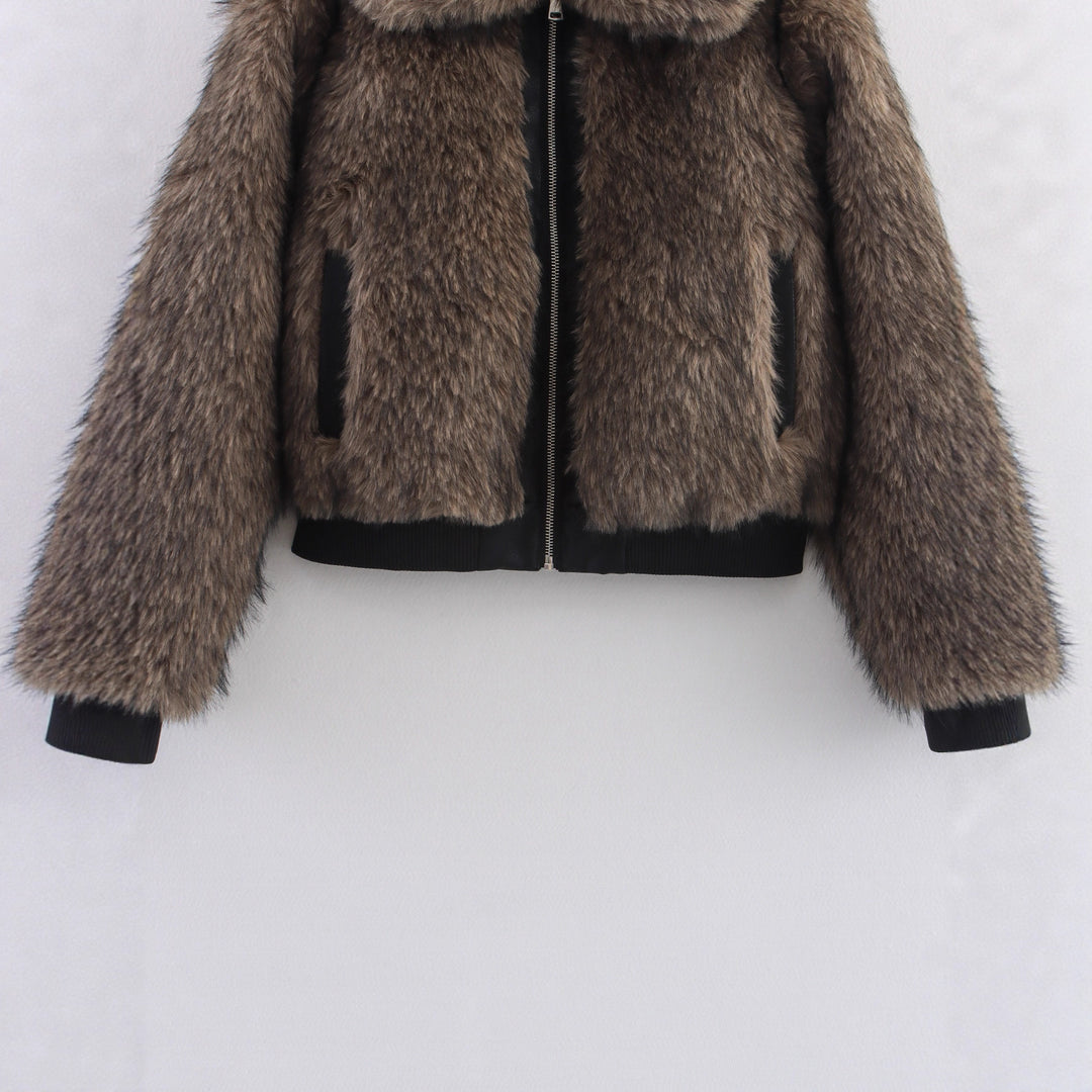 Damen Fleece jacke mit voluminösen Kragen und praktischen Taschen EB