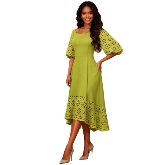 Damen Midi-Kleid mit eleganten Lochmuster-Details EB