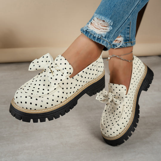 Damen  lässige Loafer mit Pünktchenmuster und Zierschleife auf profilierter Plateau-Sohle EB