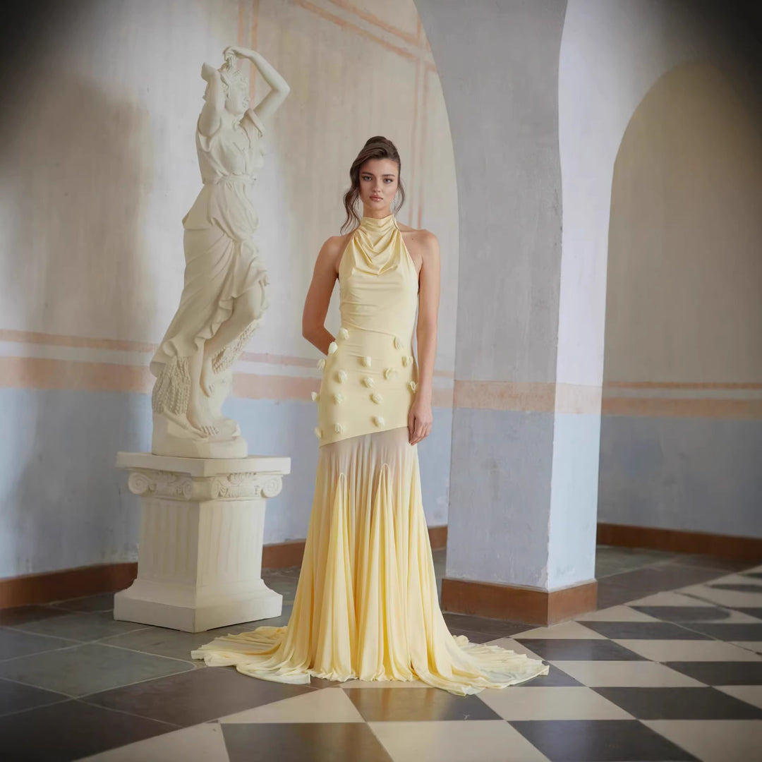Damen Elegantes Maxikleid mit fließender Drapierung EB