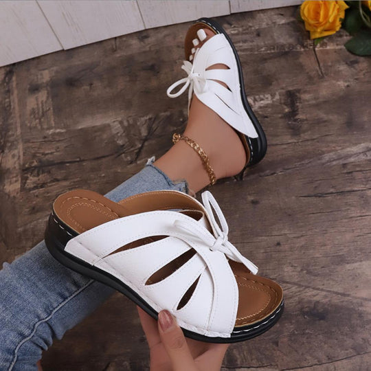 Damen Komfortable Riemchensandalen mit dekorativem Schleifen-Design EB