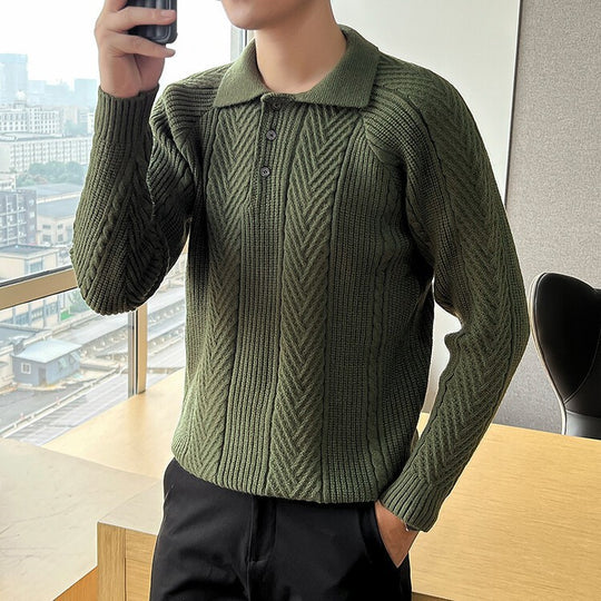 Herren Strickpullover mit klassischem Rautenmuster und Knopfleiste EB