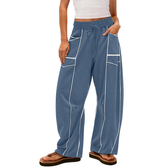 Damen nan weite Lounge-Hose mit Kordelzug, Kontrastpaspelierung und Cargo-Taschen EB