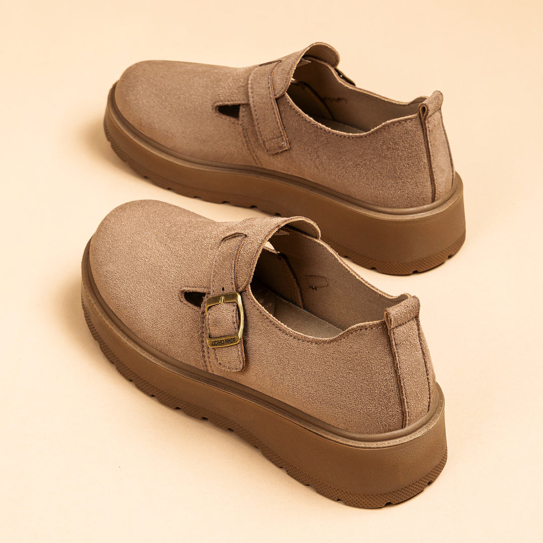 Damen nan Plateau-Mary-Jane Slipper mit Velourslederoberfläche und verstellbarer Metallschnalle EB