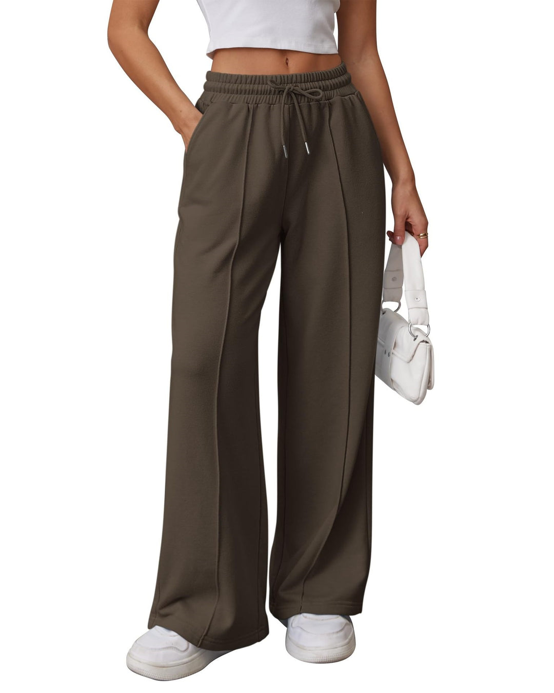 Damen nan High-Waist Relax-Freizeithose mit doppeltem Rippbund, sichtbarer Bügelfalte und weitem Bein EB