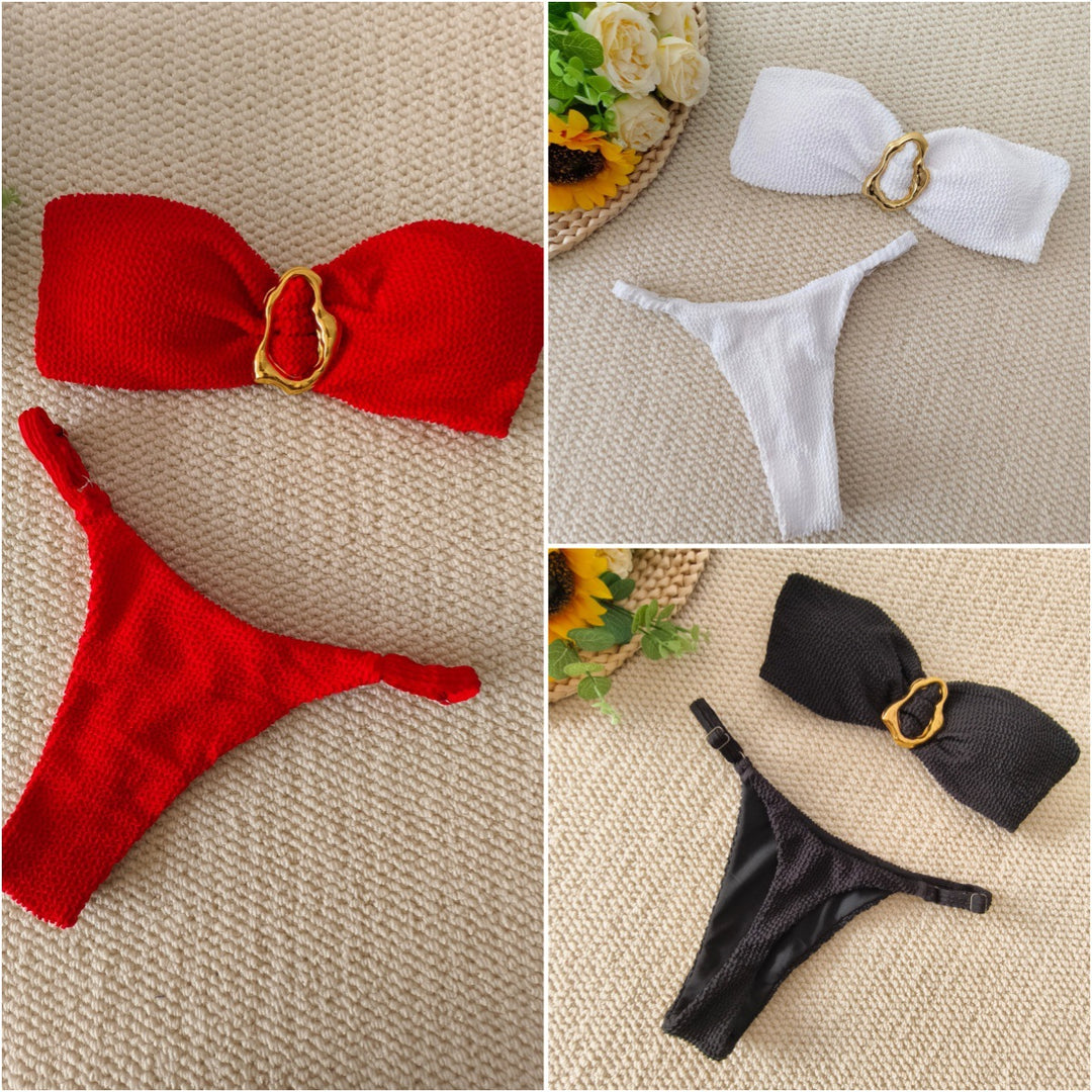 Damen Bandeau-Bikini mit dekorativem Ringdetail EB
