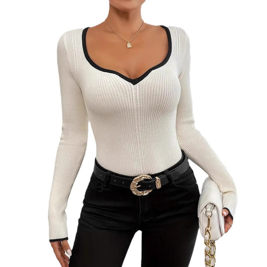 Damen Langarm-Body mit V-Ausschnitt und strukturiertem Design EB